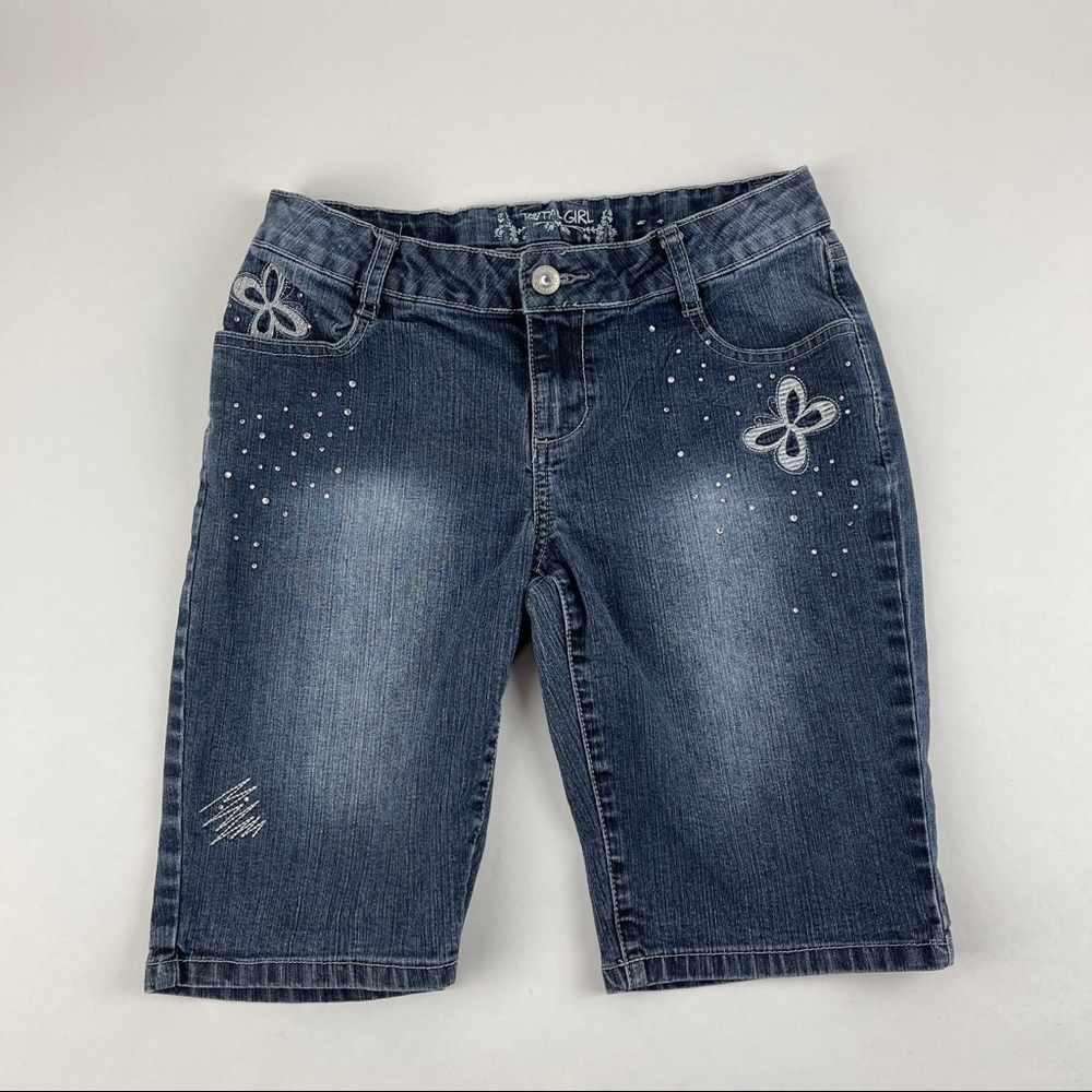 Total Girl Jean Shorts Girls 16 Regular Blue Denim Stones